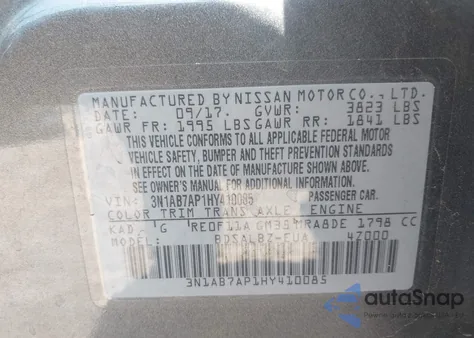 2017 Nissan Sentra S z USA, uszkodzony, nr VIN 3N1AB7AP1HY410085
